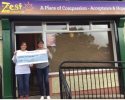 On behalf of Zest healing the hurt of Self-harm and Suicide. We would like to say Thank You to Geraldine Mc Ginn for her generous donation of £1039.15 raised durning a Coffee morning held in The Village Inn (killyclogher). Your kindness and support is gratefully appreciated. ( In photo) Geraldine Mc Ginn presenting the cheque to Margaret Hasson Zest (fundraising volunteer).