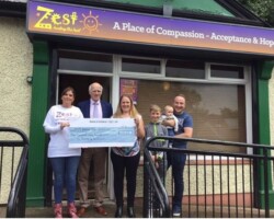 On behalf of Zest healing the hurt of Self-harm and Suicide. We would like to say a heart felt Thank You to the family of Elle Trowbridge (Killyclogher Omagh) for their most generous donation of £450.00 in Memory of Elle . Your Kindness is Gratefully Appreciated. (In photo) presenting the cheque to Margaret Hasson Zest (fundraising volunteer) is Mandy, Gavin ,Connor ,Cían J Maguire (Maguire Funeral Directors Omagh)
